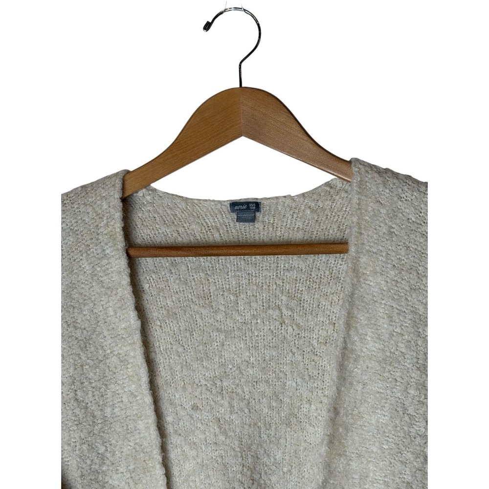 Aerie Sweater Women XS Ivory Boucle Wool Blend Open Front Cardigan Lounge Knit - Picture 4 of 10